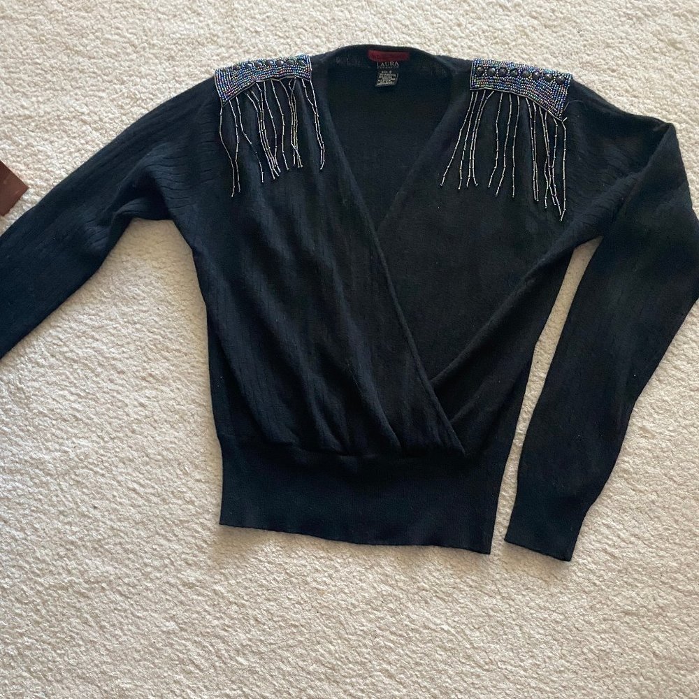 Beaded lambswool and angora sweater